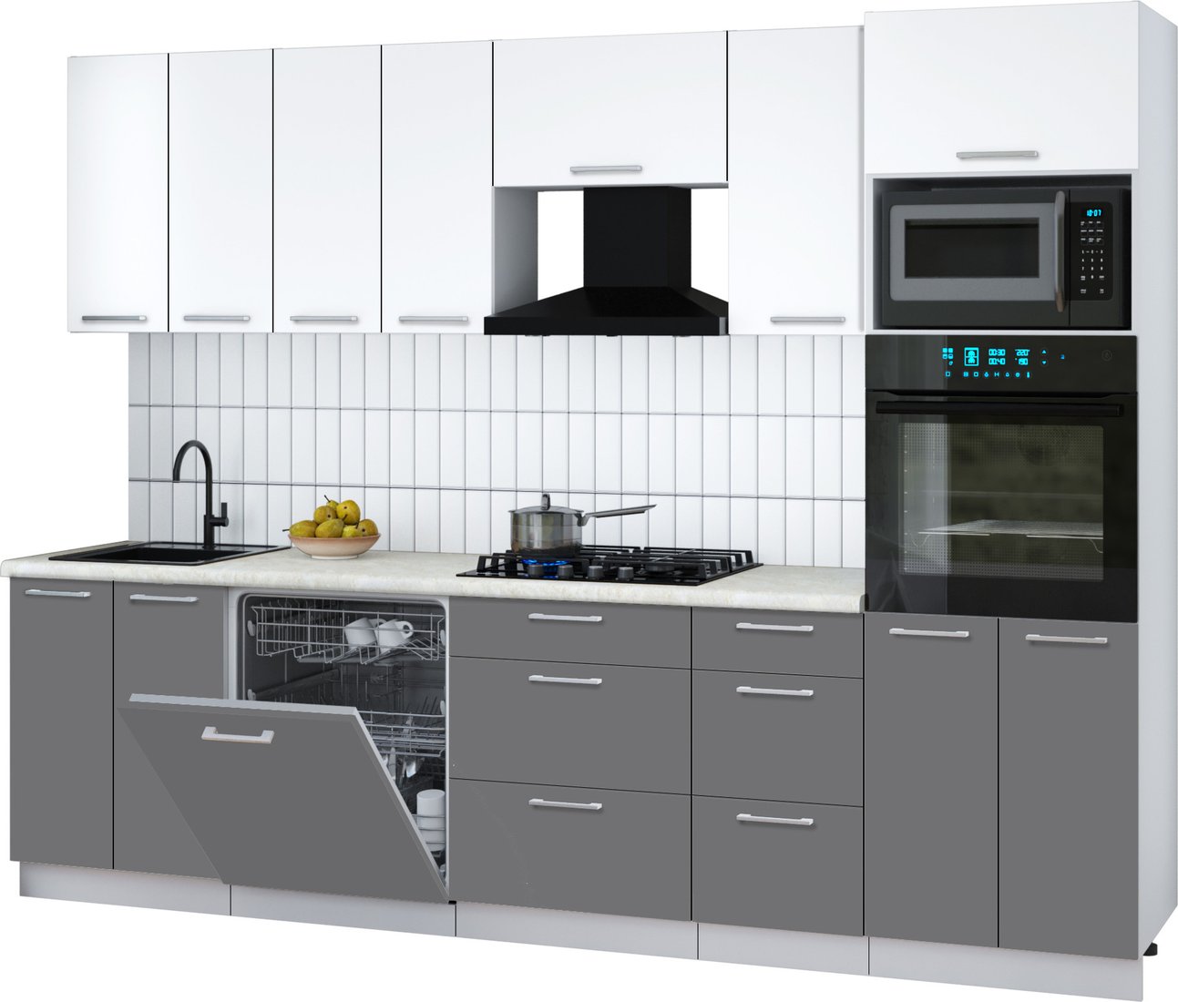 

Готовая кухня Интерлиния Мила Gloss 2.8-ПМ1 (серый/белый/опал светлый)