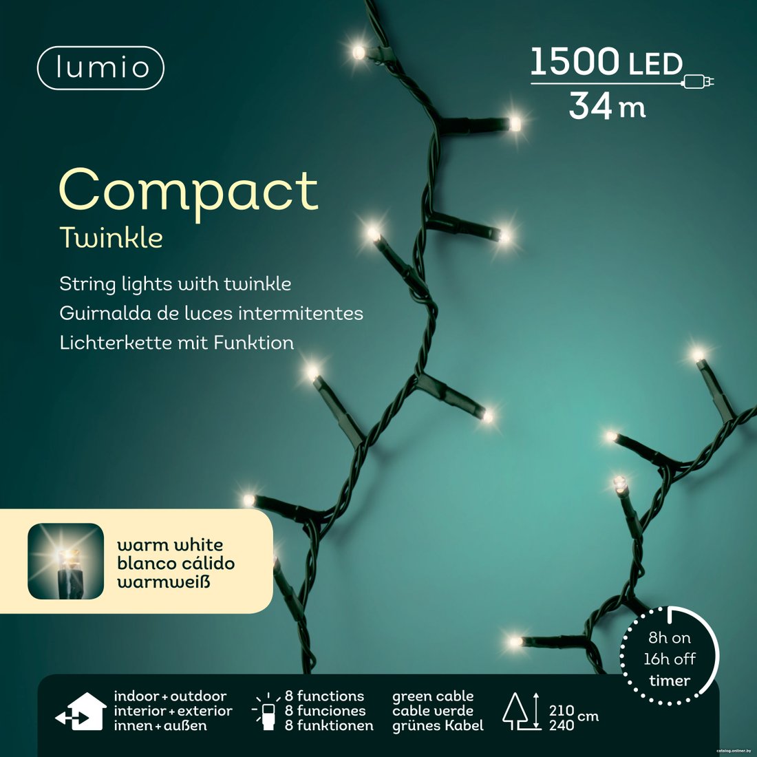Светодиодная гирлянда Lumio Compact 1500 Led 595357 (34 м)