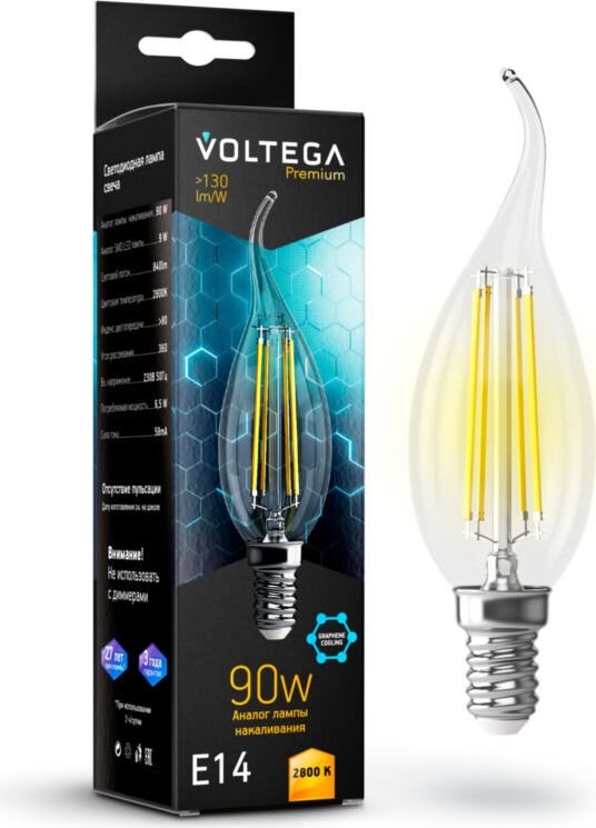 

Светодиодная лампочка Voltega Crystal Graphene Candle wind 9W 2800K E14 7132