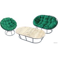 Набор садовой мебели M-Group Мамасан, Папасан и стол 12130304 (серый/зеленая подушка)