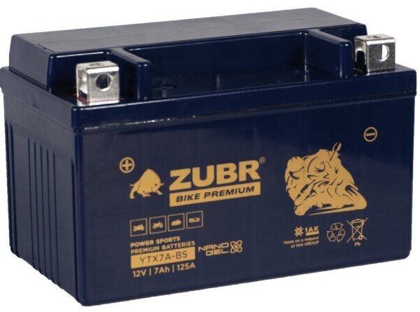 

Мотоциклетный аккумулятор Zubr Premium YTX7A-BS L+ (7 А·ч)