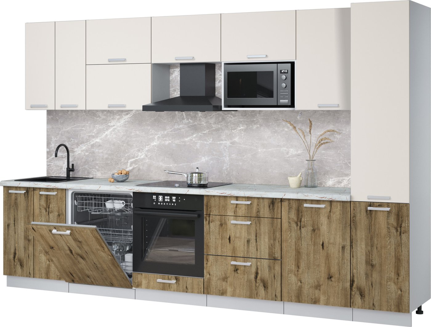 

Готовая кухня Интерлиния Мила Лайт 3.3-ПМ2 (персидский жемчуг/дуб веллингтон/серый каспий)