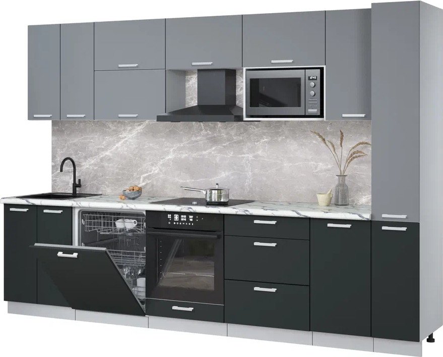 

Готовая кухня Интерлиния Мила Лайт 3.1-ПМ2 (серебро/антрацит/белый гранит)