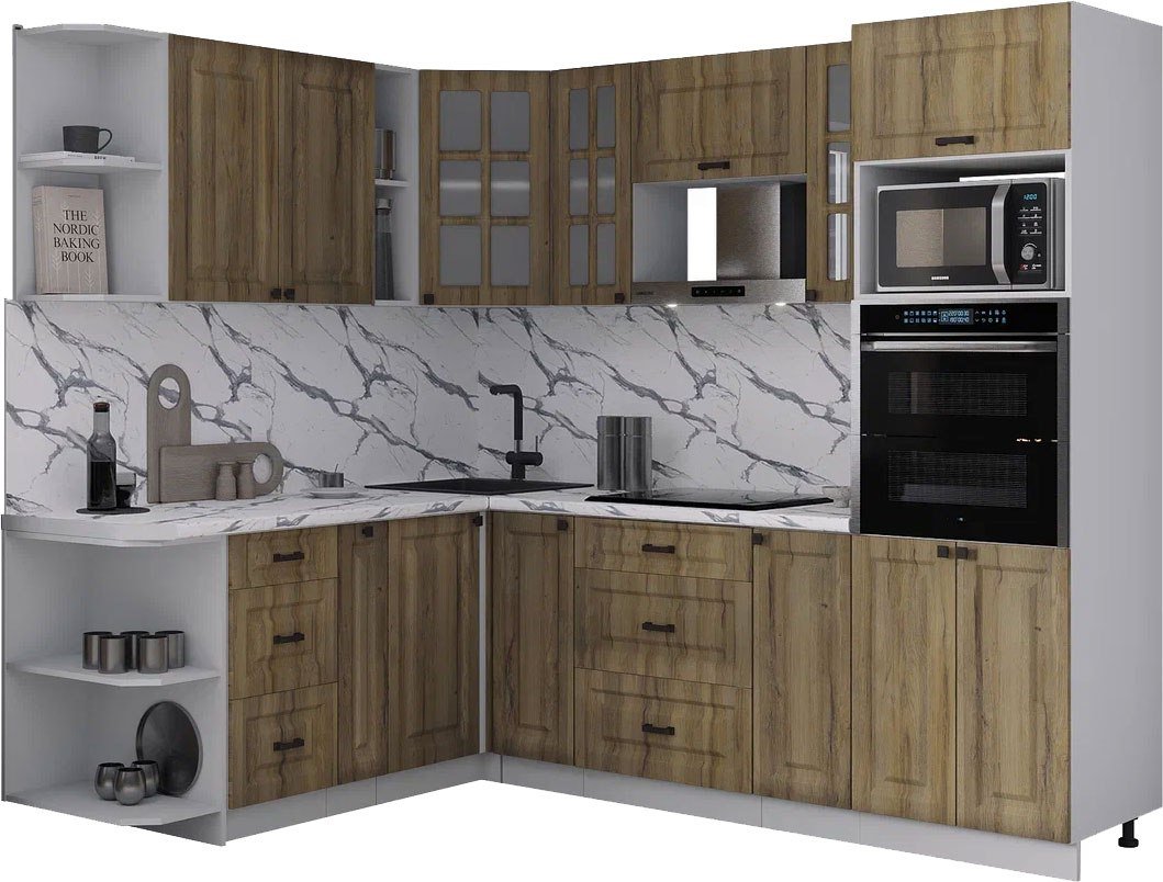 

Готовая кухня Интерлиния Мила Деко 1.88x2.4 LV (дуб вотан/дуб вотан/белый гранит)