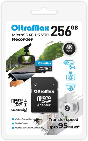 

Карта памяти OltraMax Recorder microSDXC 256GB OM256GCSDXC10-U3-V30 (с адаптером)