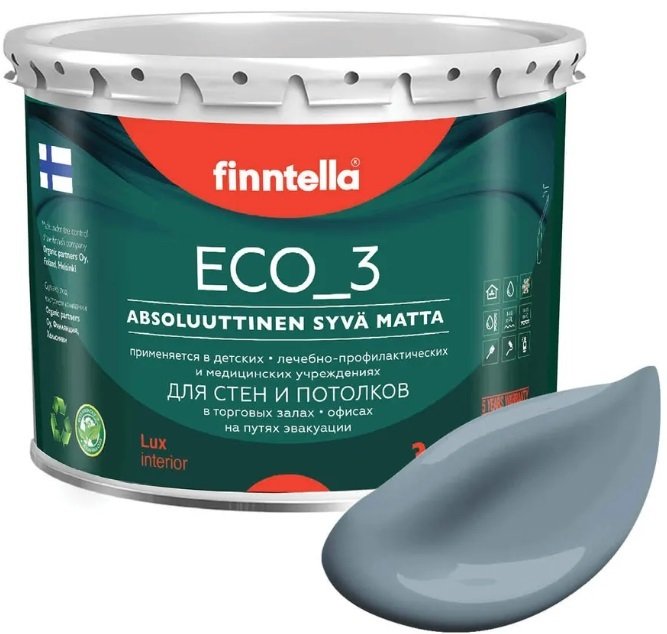 

Краска Finntella Eco 3 Wash and Clean Harmaa F-08-1-3-LG276 2.7 л (серо-голубой)