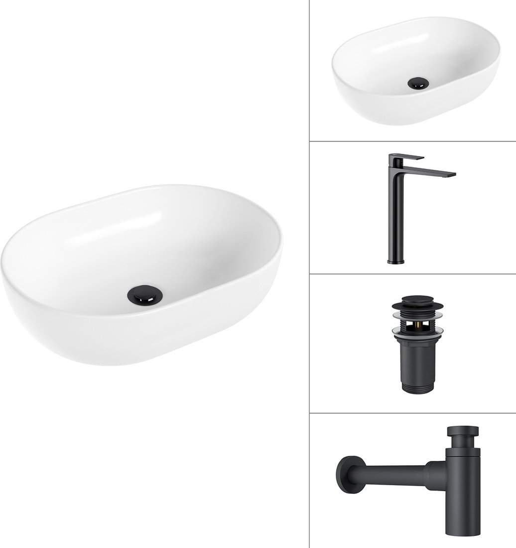 Умывальник Lauter 21836A + Reef 21CK8678BS + сифон 21635B + дон.клапан 21190B (черный матовый)