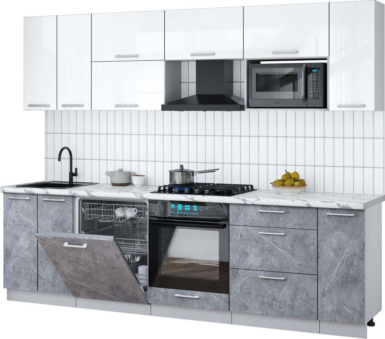 

Готовая кухня Интерлиния Мила Gloss 2.7-ПМ2 (керамика/белый глянец/белый гранит)