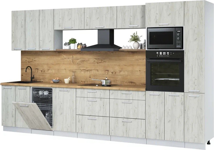 

Готовая кухня Интерлиния Мила Лайт 3.6-ПМ3 (дуб белый/дуб белый/дуб бунратти)