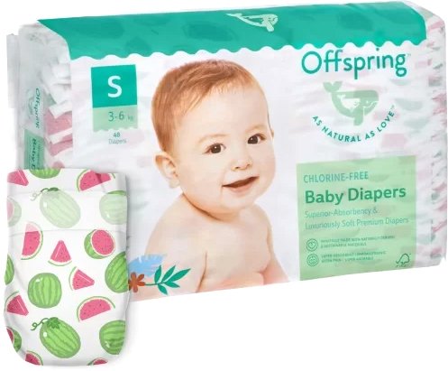 

Подгузники Offspring S 3-6 кг Арбузы (48 шт)