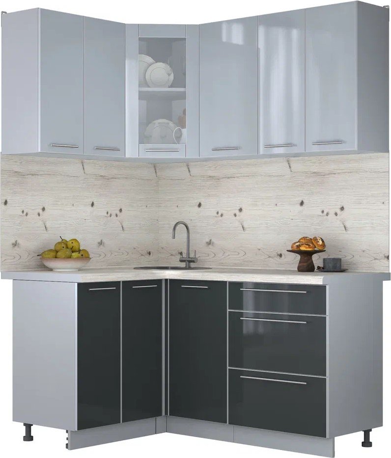 

Готовая кухня Интерлиния Мила Пластик 1.2x1.6 (туманный глянец/антрацит/бискайская сосна)