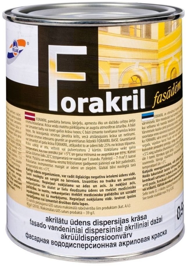 

Краска Рижский лакокрасочный завод Для минеральных фасадов Forakril База 3 0.9л