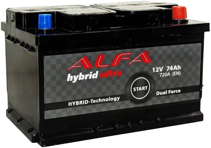 Автомобильный аккумулятор ALFA Hybrid R+ низ. (74 А·ч)