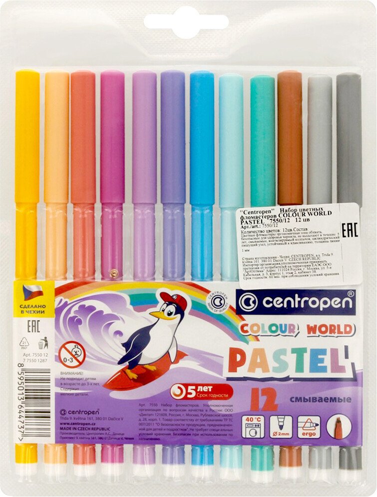 

Фломастеры Centropen Colour world pastel 7550/12 (12 цв)