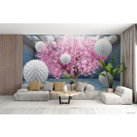 Фотообои ФабрикаФресок 3D Шары на фоне сакуры 835270 (500x270)