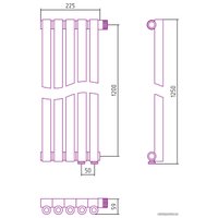 Стальной трубчатый радиатор Сунержа Эстет-0 EU50 правый 1200х225 5 секций (золото)