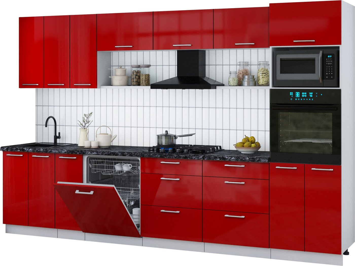 

Готовая кухня Интерлиния Мила Gloss 3.3-ПМ1-2 (красный глянец/красный глянец/кастилло темный)