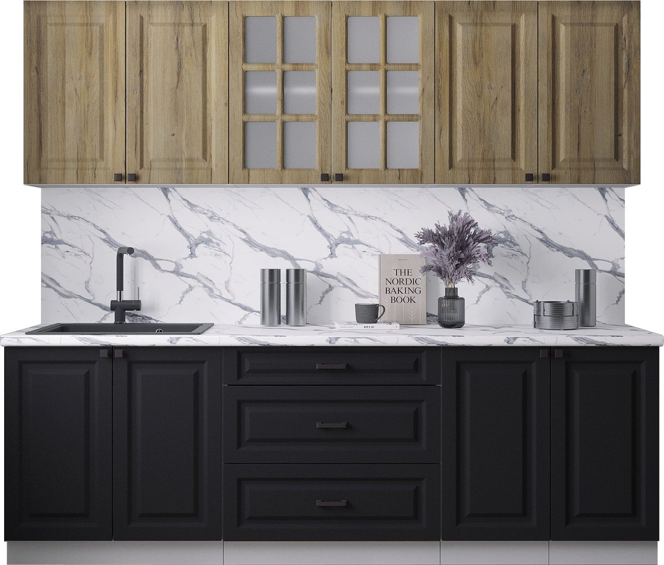 

Готовая кухня Интерлиния Мила Деко 2.4Б (черный/дуб вотан/белый гранит)