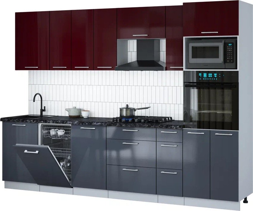 

Готовая кухня Интерлиния Мила Gloss 2.9-ПМ3 (асфальт глянец/бордовый глянец/кастилло темный)