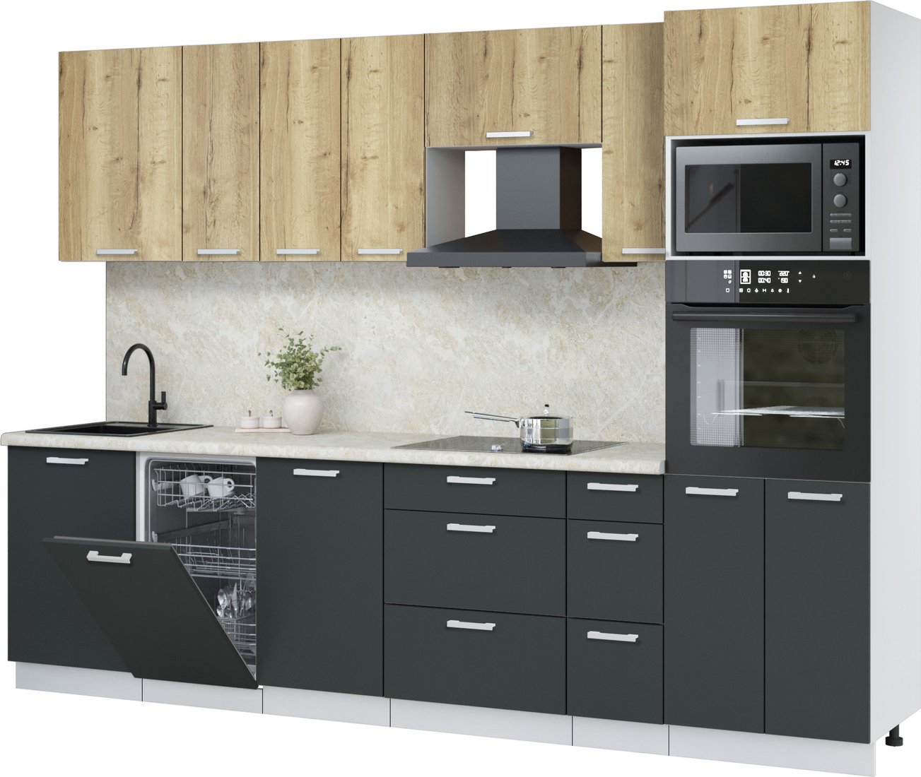 

Готовая кухня Интерлиния Мила Лайт 2.9-ПМ3 (дуб золотой/антрацит/опал светлый)