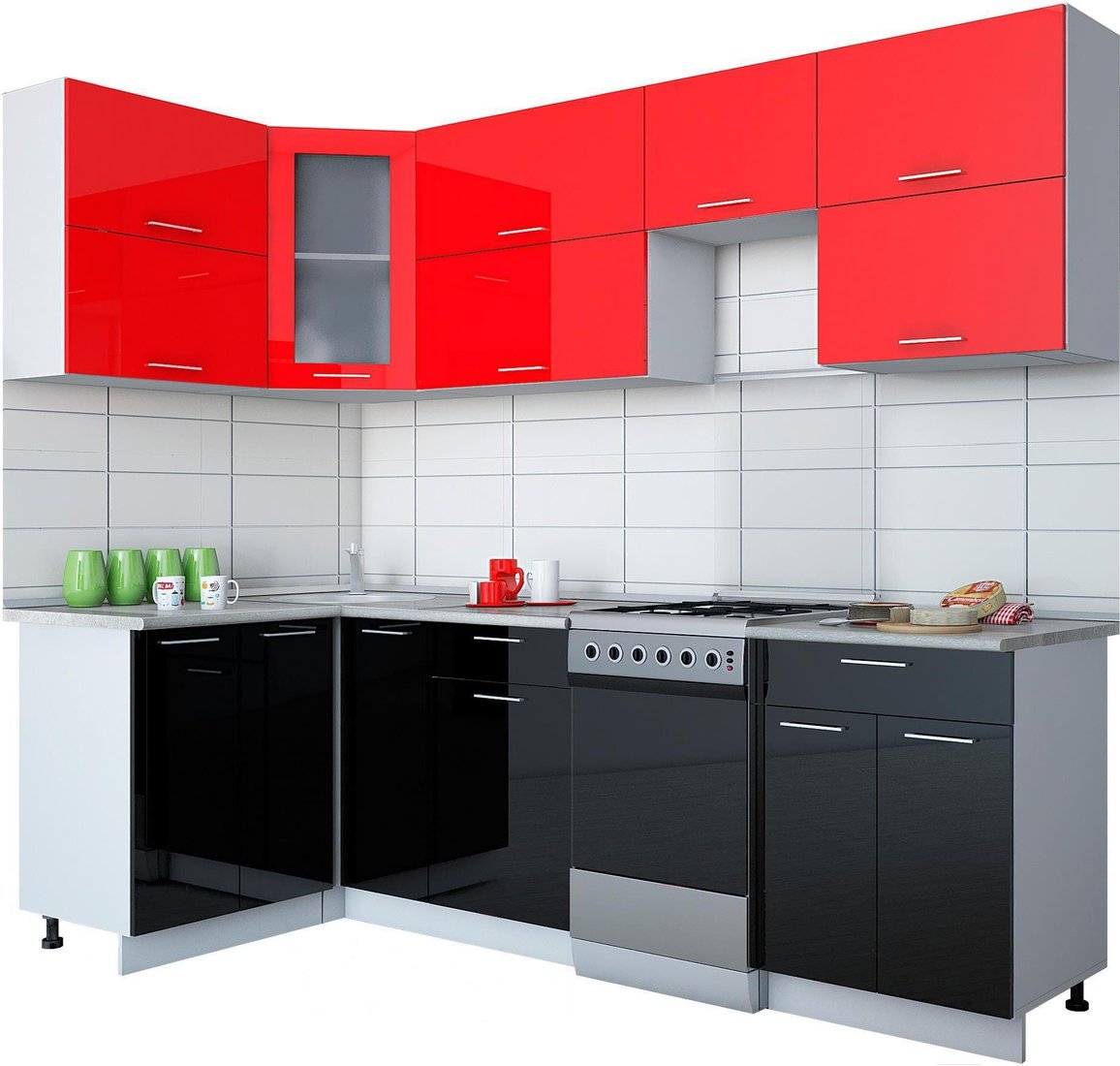 

Готовая кухня Интерлиния Мила Gloss 50-12x25 (красный/черный глянец)