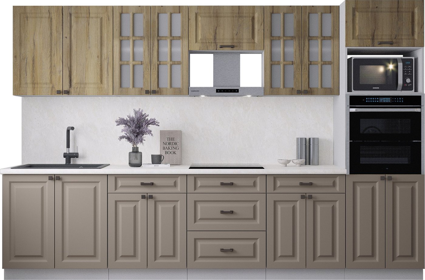 

Готовая кухня Интерлиния Мила Деко 3.2 (луна/дуб вотан/опал светлый)