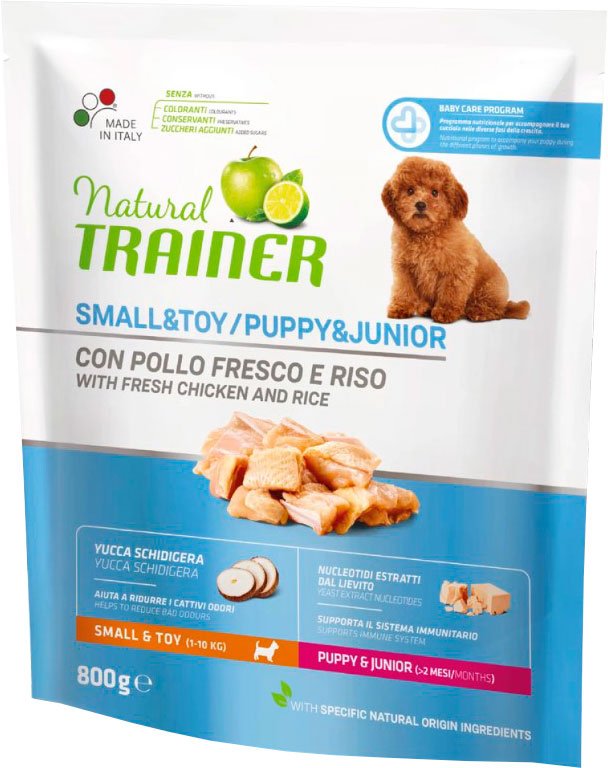 

Сухой корм для собак Trainer Natural для щенков мелк и миниат пород до 12 мес., курица 800 г