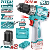 Ударная дрель-шуруповерт Total TIDLI16682 (с 2-мя АКБ, кейс)