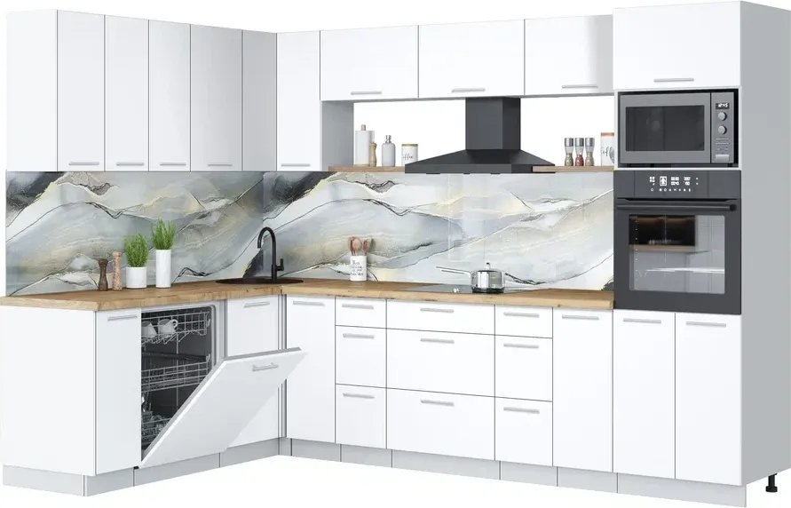 

Готовая кухня Интерлиния Мила Лайт 1.896х2.98-2 (белый платинум/белый платинум/дуб бунратти)