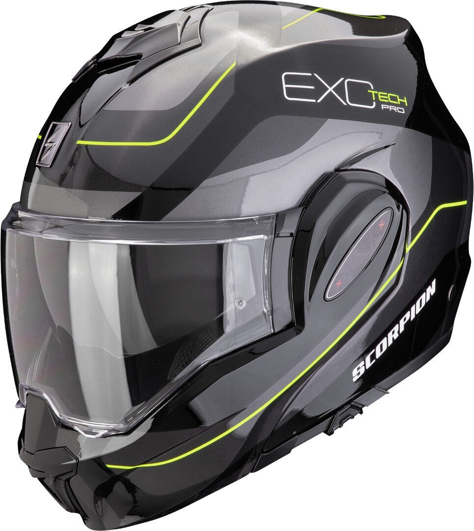 

Мотошлем Scorpion Exo Exo-Tech Evo Pro Commuta (р. S, черный/серебристый/желтый)