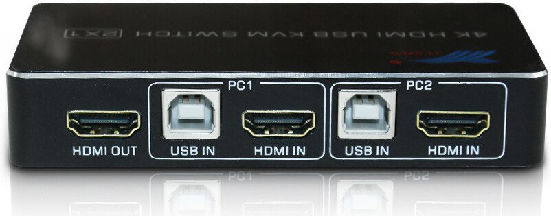 KVM переключатель USBTOP 2-х портовый KVM-переключатель HDMI2.0 4K60Hz +hotkey, (черный)