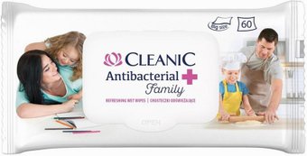 Влажные салфетки Cleanic Antibacterial Family освежающие для рук и тела (60 шт)