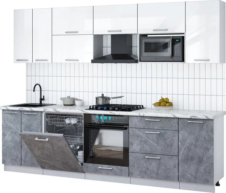 

Готовая кухня Интерлиния Мила Gloss 2.8-ПМ2 (керамика/белый глянец/белый гранит)