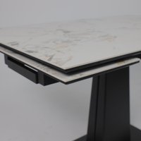 Кухонный стол Lepremo AV 2119 МДФ+керамика раздвижной 1200-1800x800 (натуральный глянцевый Gold Jade/черный)