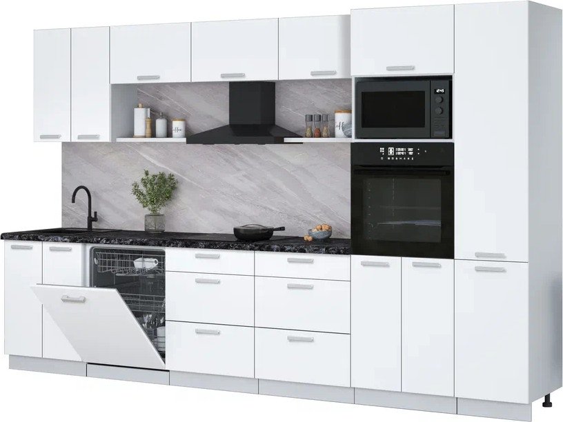 

Готовая кухня Интерлиния Мила Лайт 3.4-ПМ1 (белый платинум/белый платинум/кастилло темный)