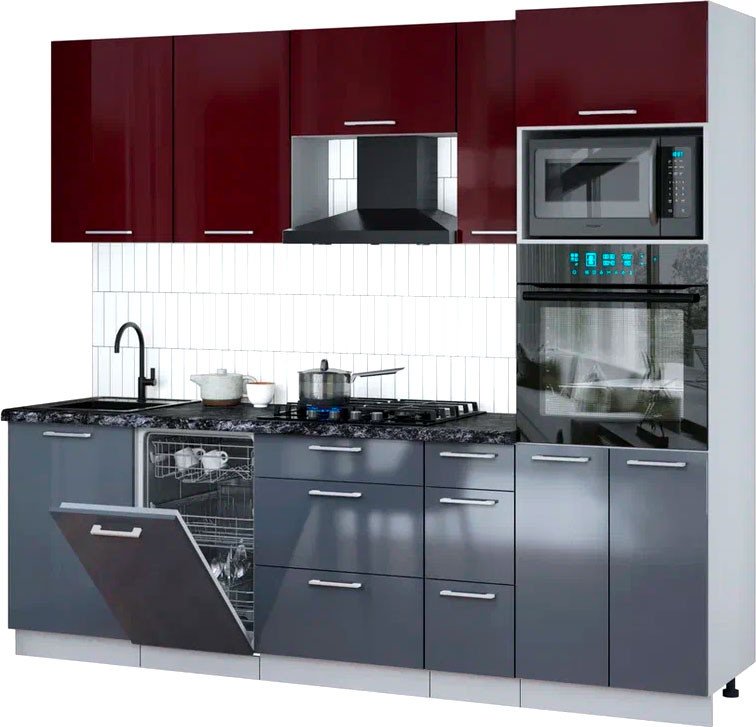 

Готовая кухня Интерлиния Мила Gloss 2.45-ПМ3 (асфальт глянец/бордовый глянец/кастилло темный)