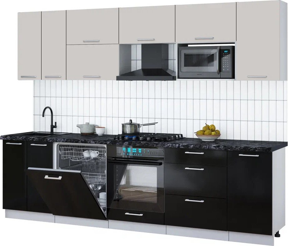 

Готовая кухня Интерлиния Мила Gloss 2.8-ПМ2 (черный глянец/кашемир/кастилло темный)