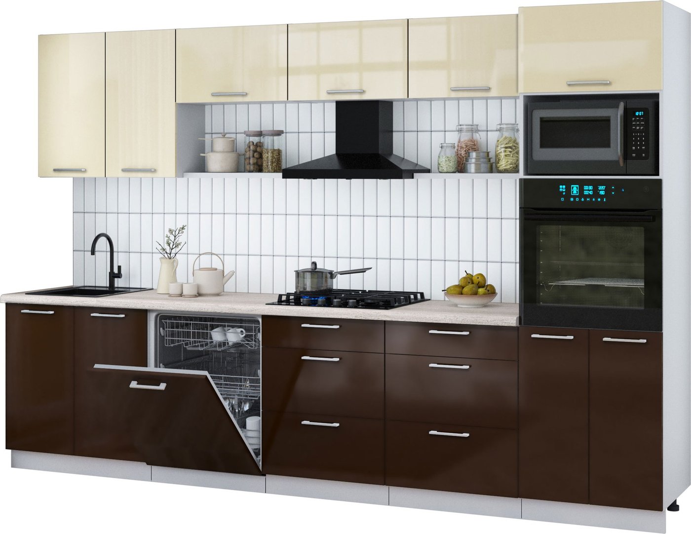 

Готовая кухня Интерлиния Мила Gloss 3.2-ПМ1 (шоколад глянец/ваниль глянец/травертин серый)