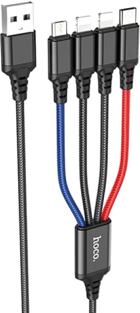 

Кабель Hoco X76 USB Type-A - microUSB/USB Type-C/2 x Lightning (1 м, черный/красный/синий)