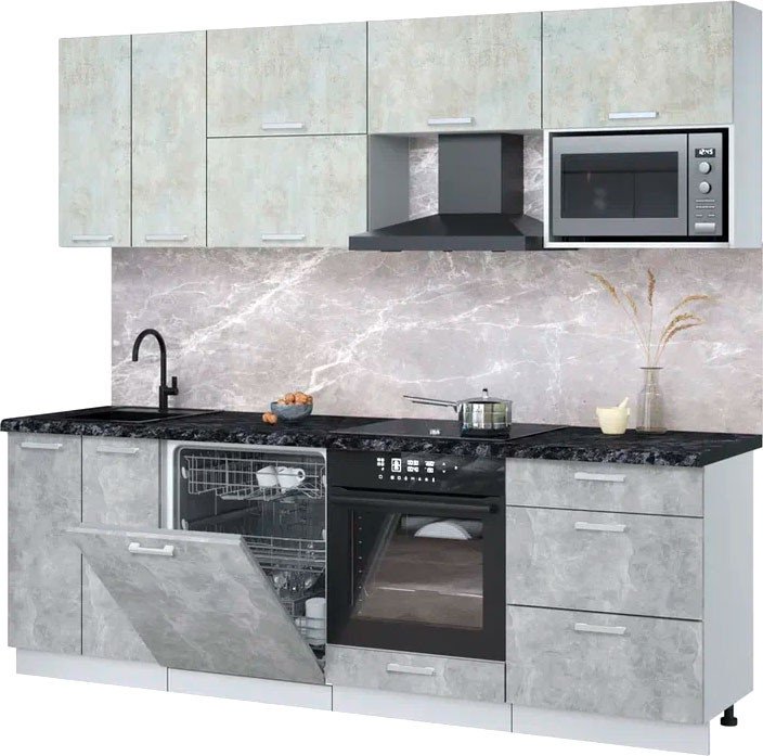 

Готовая кухня Интерлиния Мила Лайт 2.4-ПМ2 (бетон лайт/бетон/кастилло темный)