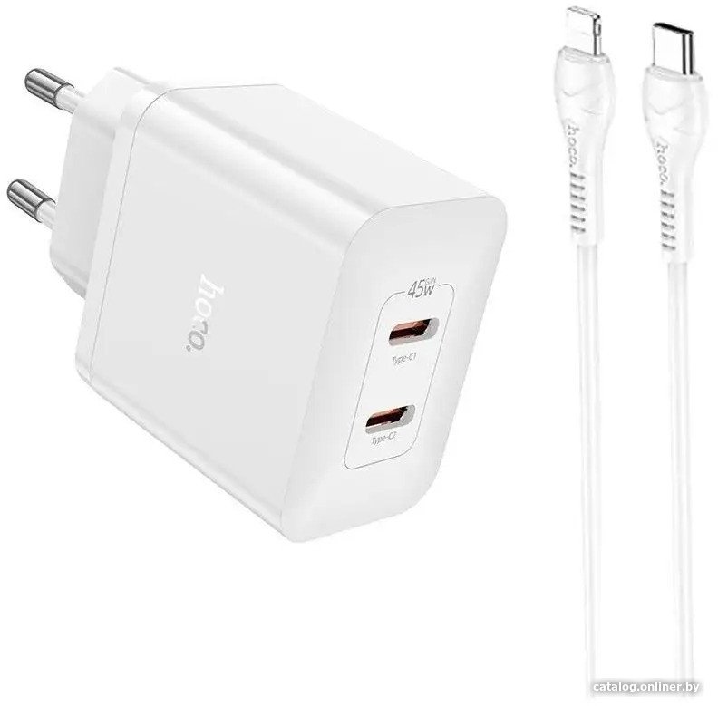 Сетевое зарядное Hoco N35 Lightning (белый)