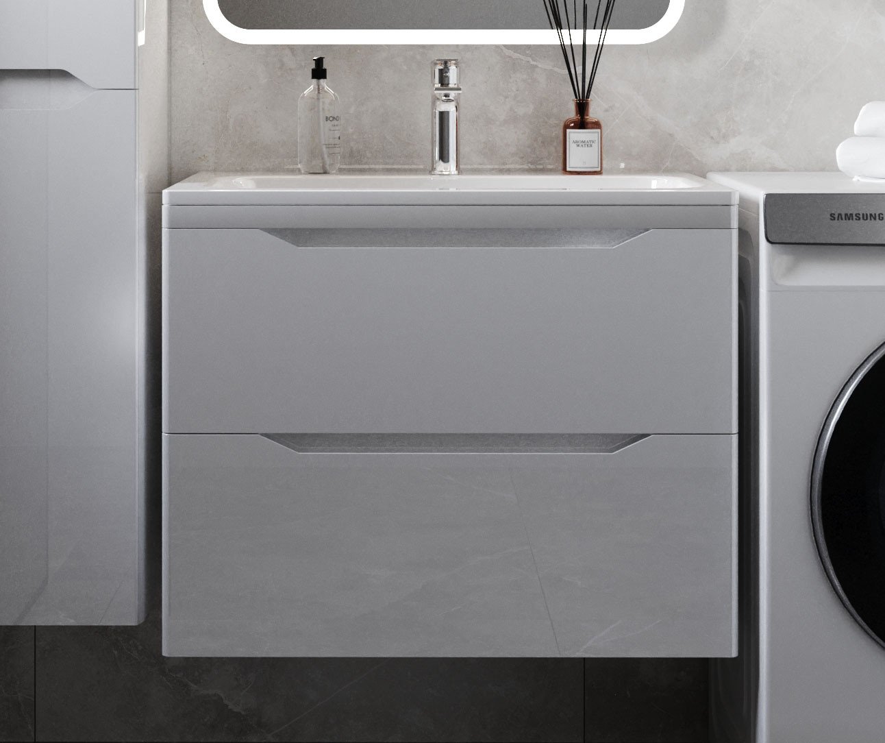 

Symbolite Тумба под умывальник Марелла 70 Люкс Plus 2 ящика + Марелла Люкс 70х40 (подвесная, белый глянец)