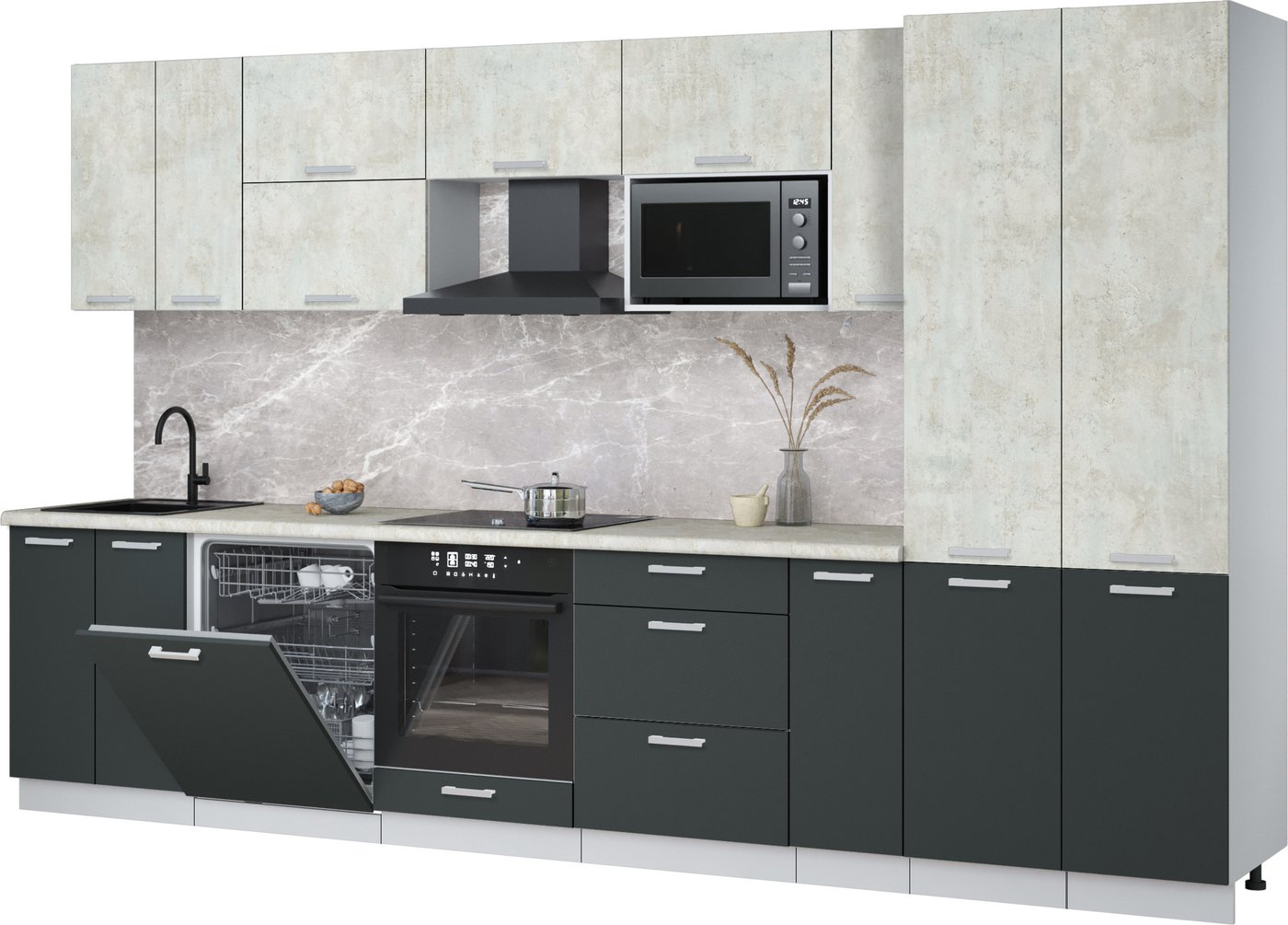 

Готовая кухня Интерлиния Мила Лайт 3.5-ПМ2 (бетон лайт/антрацит/опал светлый)