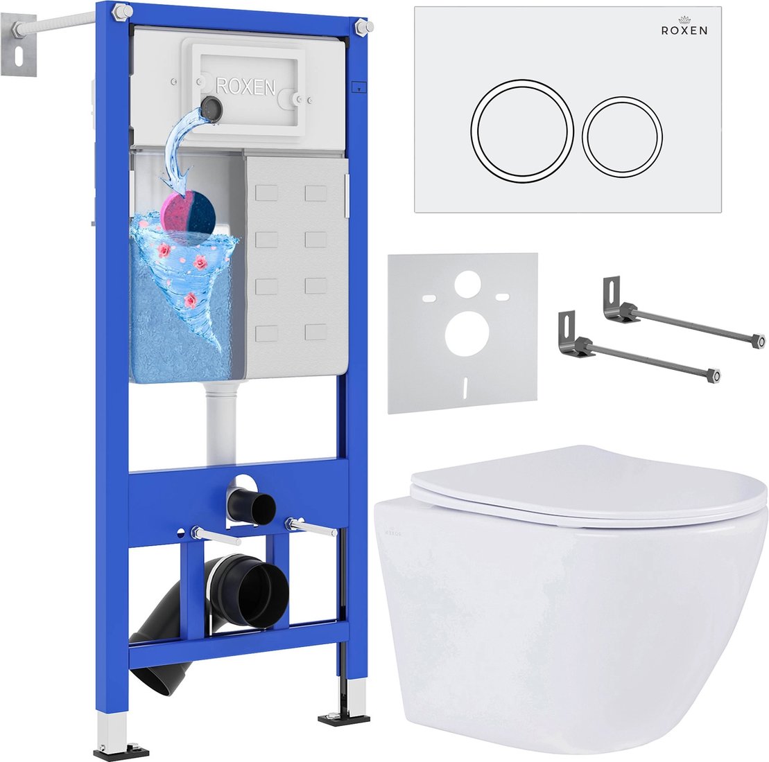 

Унитаз подвесной Roxen Antares в комплекте с инсталляцией StounFix Dual Fresh 6 в 1 501057 (кнопка: белый глянец)