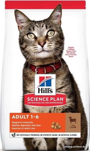 Сухой корм для кошек Hill's Science Plan Adult 1-6 Lamb для взрослых кошек для поддержания жизненной энергии и иммунитета, с ягненком 1.5 кг