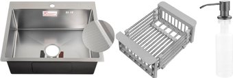 Кухонная мойка Schtoff Best Decor Silver 6050 + коландер KR-1 GREY + дозатор SD-1 GREY