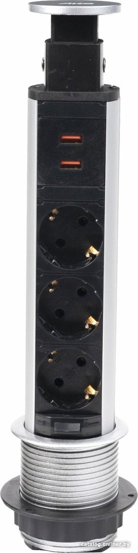 Блок розеток AKS Nova Vulcan USB выдвижной (3 розетки, шлифованная сталь)