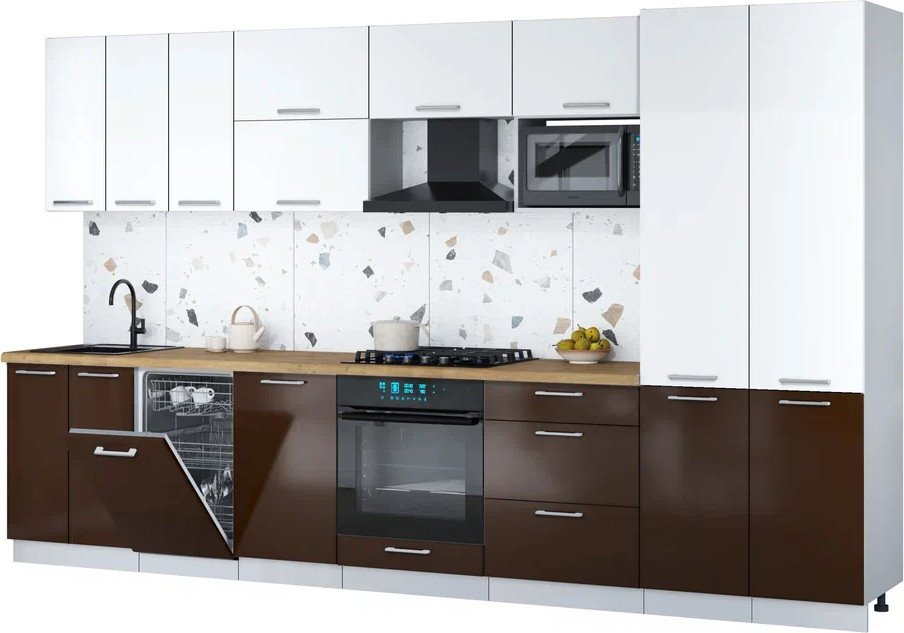 

Готовая кухня Интерлиния Мила Gloss 3.5-ПМ4 (шоколад глянец/белый/дуб бунратти)