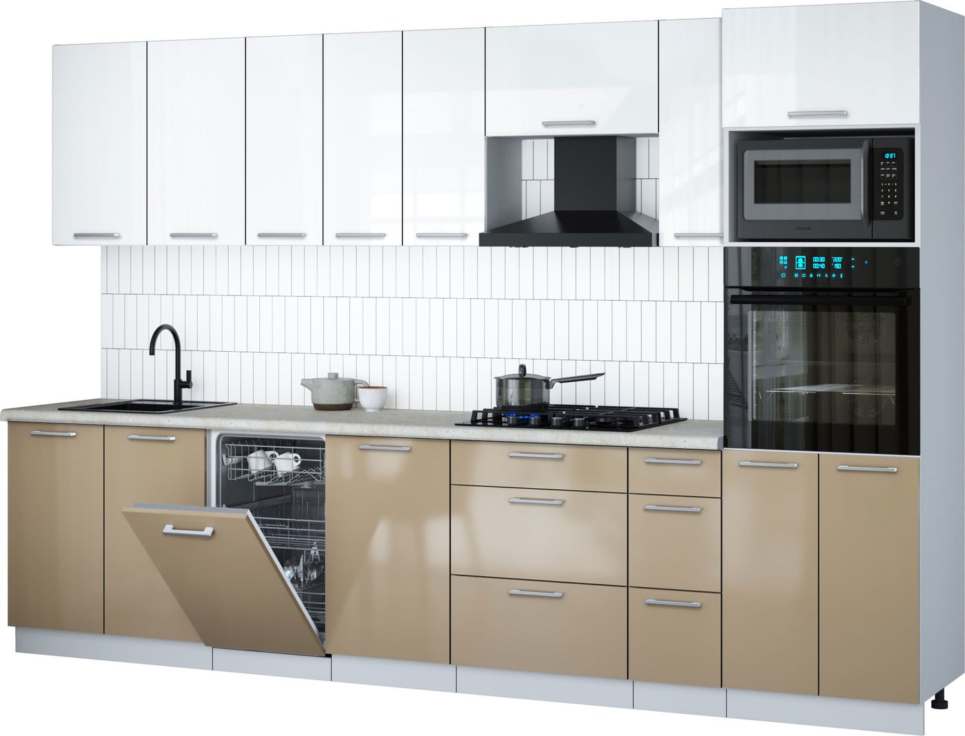 

Готовая кухня Интерлиния Мила Gloss 3.2-ПМ3 (капучино глянец/белый глянец/опал светлый)