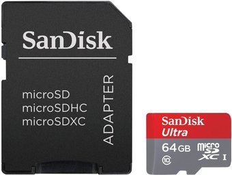 Карта памяти SanDisk Ultra microSDXC 64GB Class 10 + адаптер (SDSQUNC-64G-GN6MA)